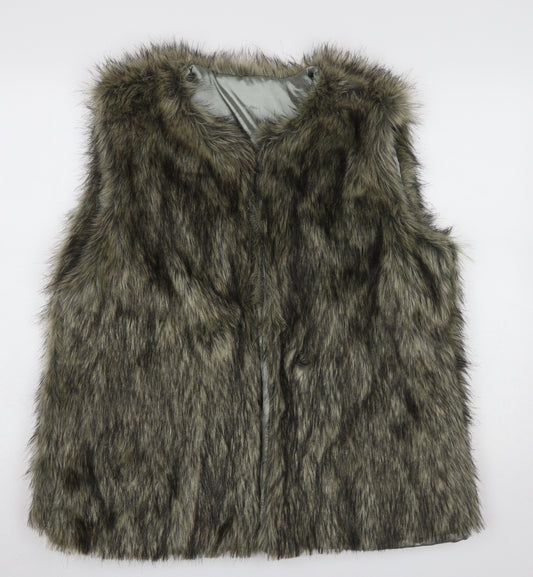 TJC Women’s Grey Faux Fur Waistcoat Lined Acrylic Fur Trim L Size