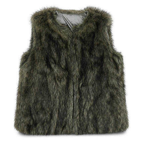 TJC Women’s Grey Faux Fur Waistcoat Lined Acrylic Fur Trim L Size