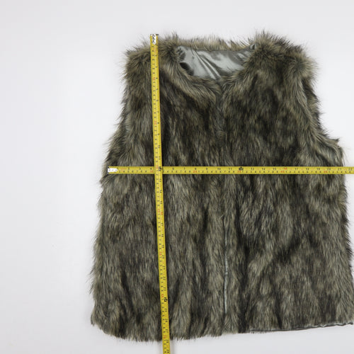 TJC Women’s Grey Faux Fur Waistcoat Lined Acrylic Fur Trim L Size