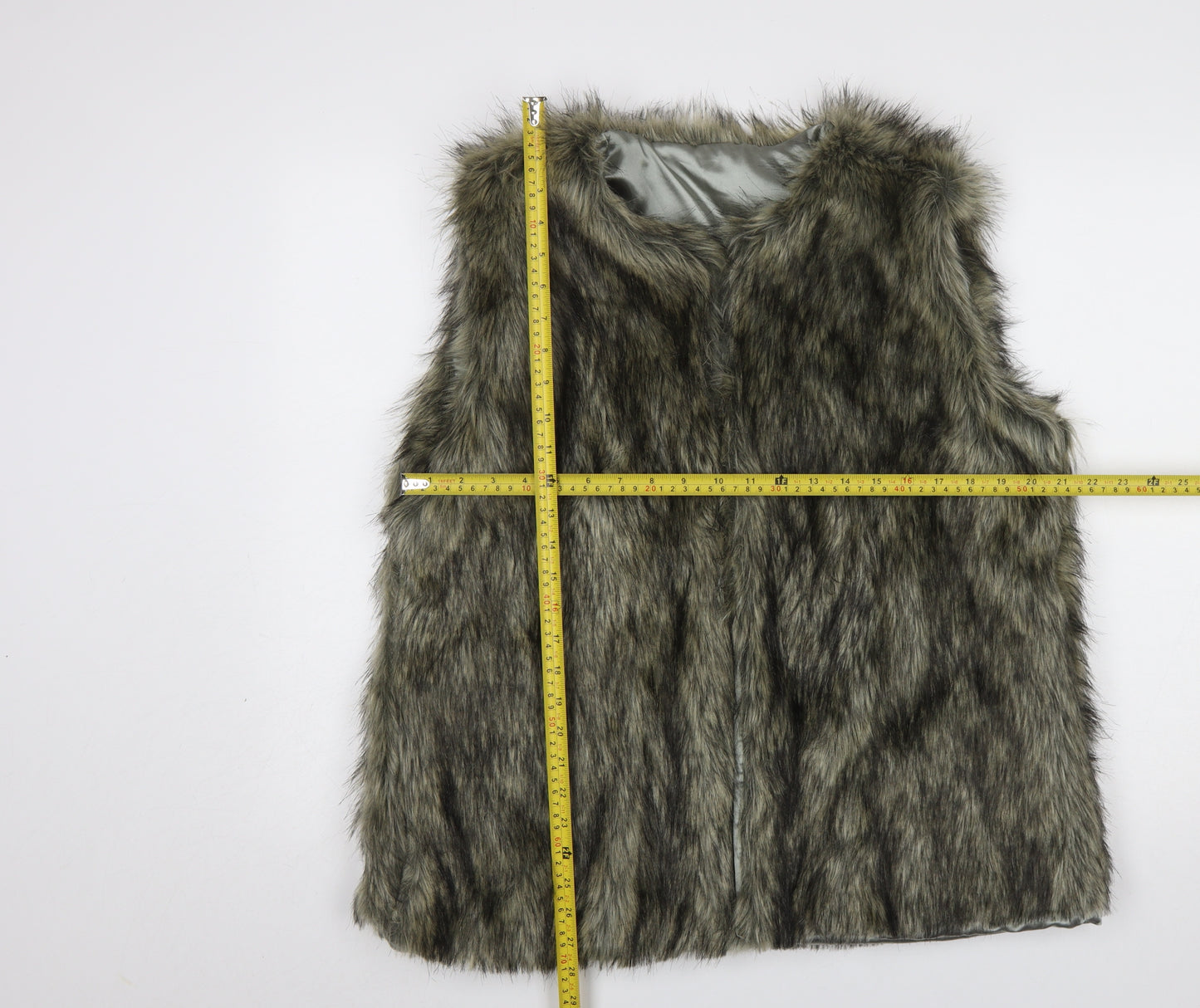 TJC Women’s Grey Faux Fur Waistcoat Lined Acrylic Fur Trim L Size