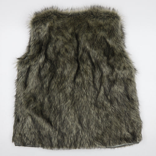 TJC Women’s Grey Faux Fur Waistcoat Lined Acrylic Fur Trim L Size