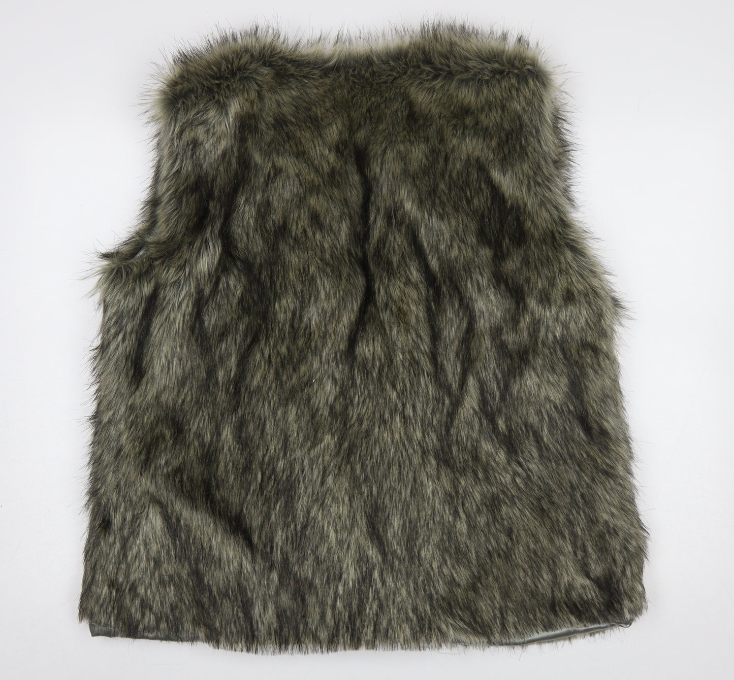 TJC Women’s Grey Faux Fur Waistcoat Lined Acrylic Fur Trim L Size