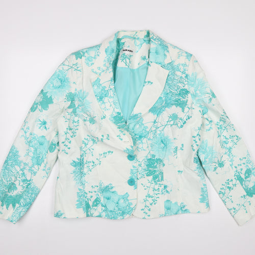 Gerard Womens Floral Blazer Jacket Blue White Size 16 Viscose Blend