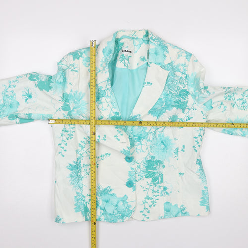 Gerard Womens Floral Blazer Jacket Blue White Size 16 Viscose Blend