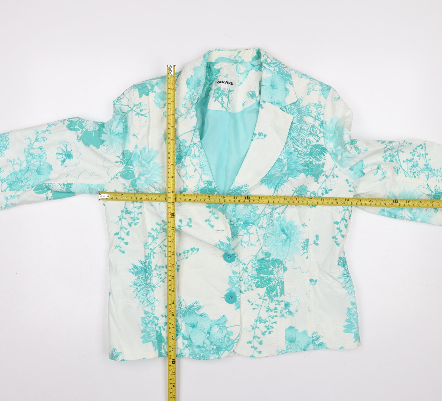 Gerard Womens Floral Blazer Jacket Blue White Size 16 Viscose Blend
