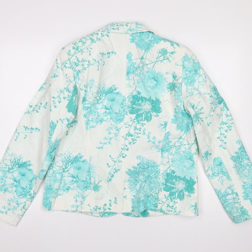Gerard Womens Floral Blazer Jacket Blue White Size 16 Viscose Blend