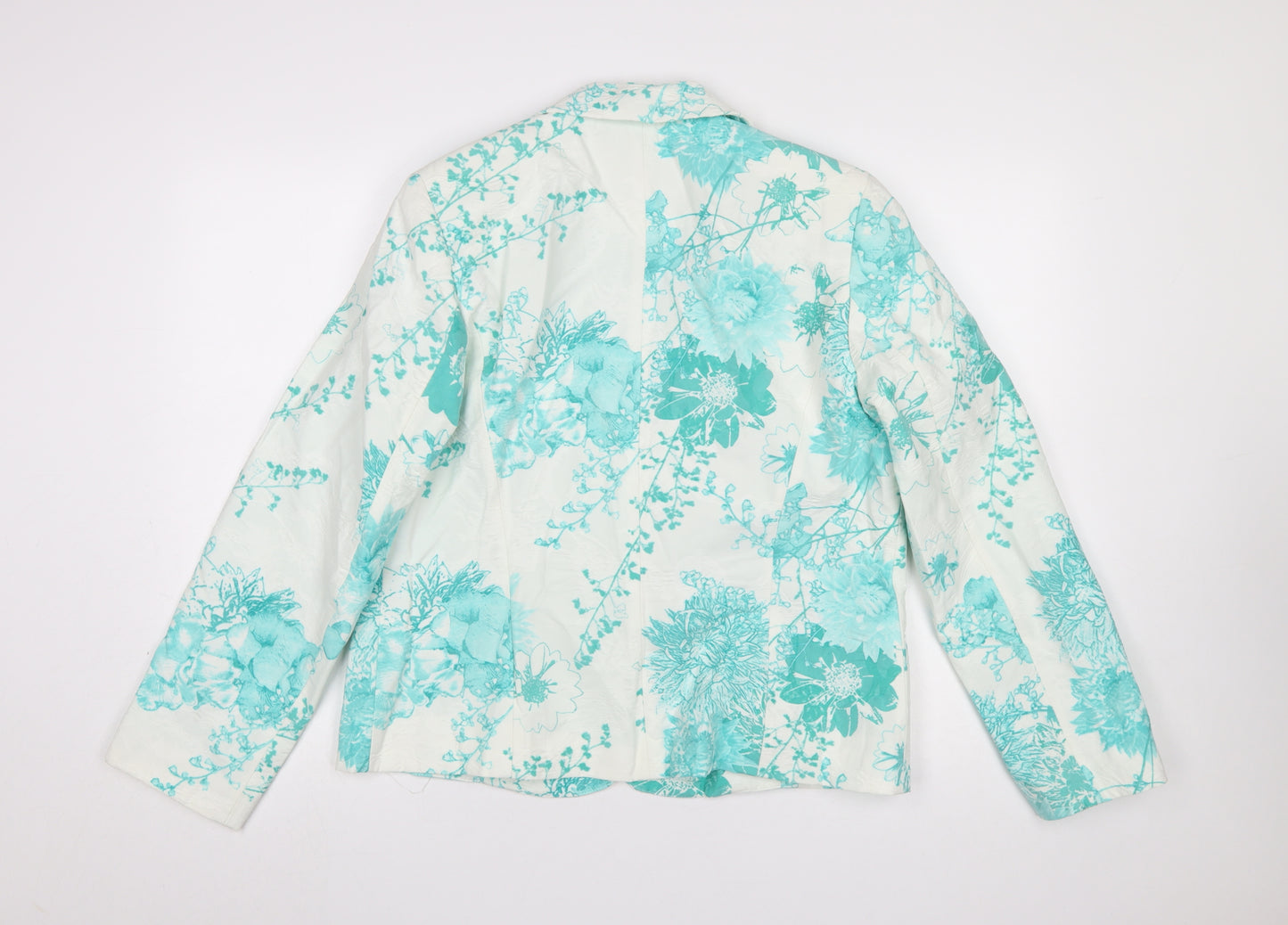 Gerard Womens Floral Blazer Jacket Blue White Size 16 Viscose Blend
