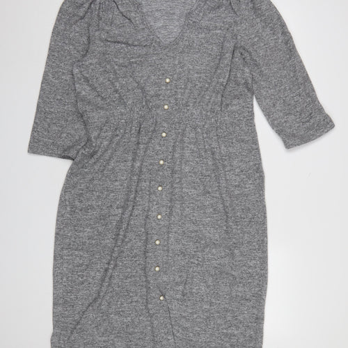 Savida Womens Grey V-Neck Knee Length Shift Dress Size 16