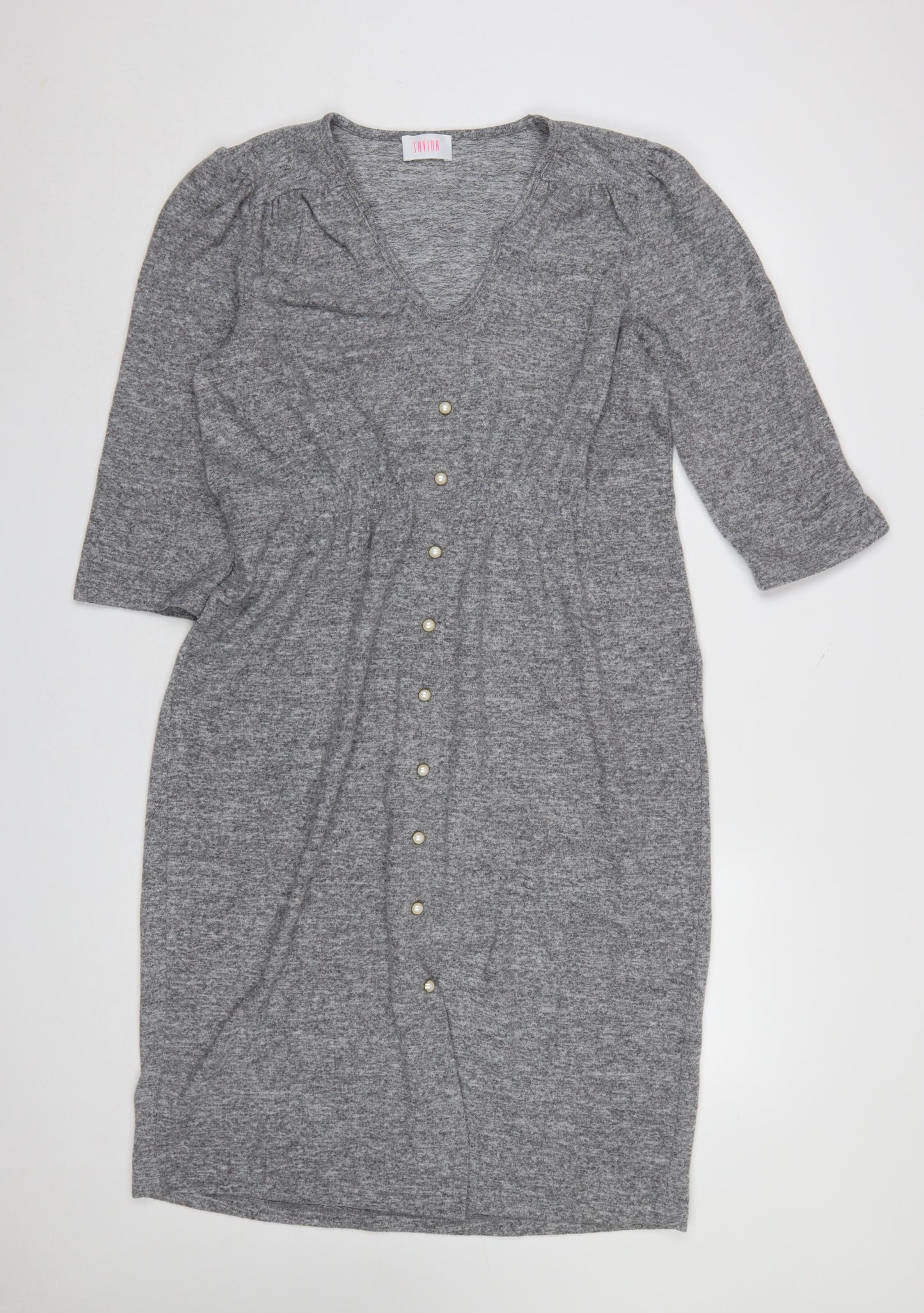 Savida Womens Grey V-Neck Knee Length Shift Dress Size 16