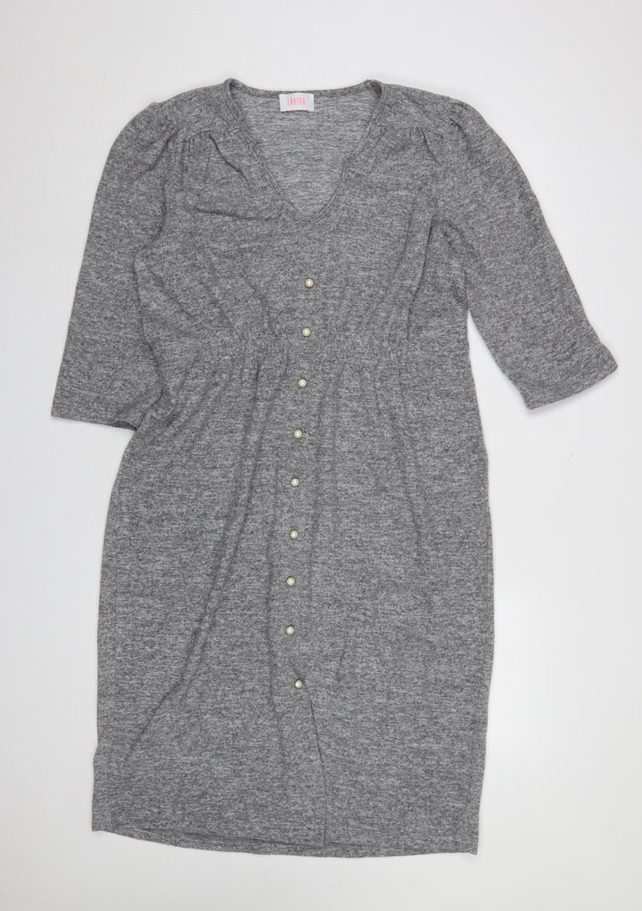Savida Womens Grey V-Neck Knee Length Shift Dress Size 16