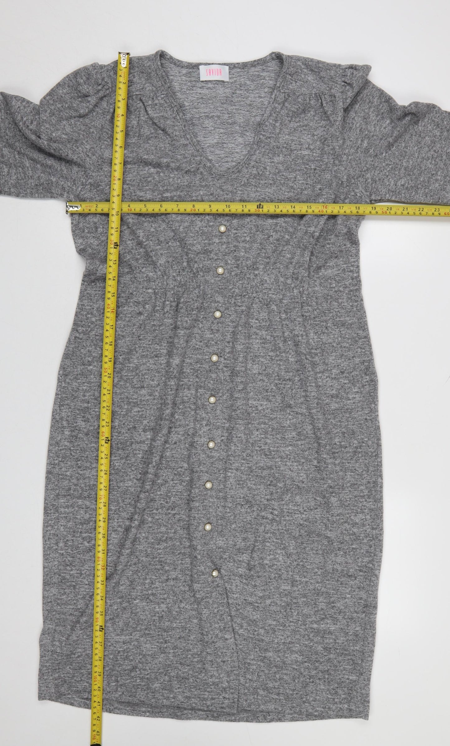 Savida Womens Grey V-Neck Knee Length Shift Dress Size 16