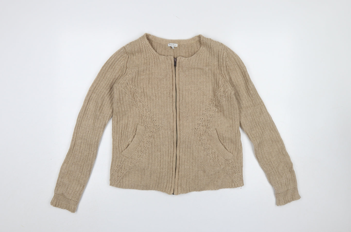 Part Two Women Beige L Chunky-Knit Full Zip Cardigan Wool Blend