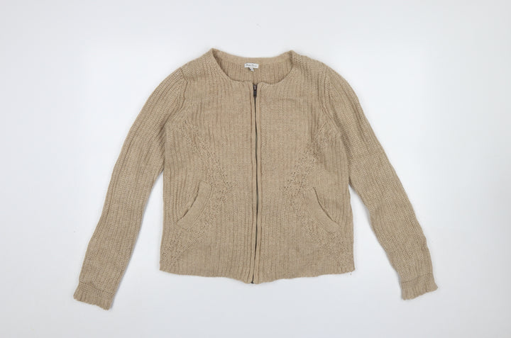 Part Two Women Beige L Chunky-Knit Full Zip Cardigan Wool Blend