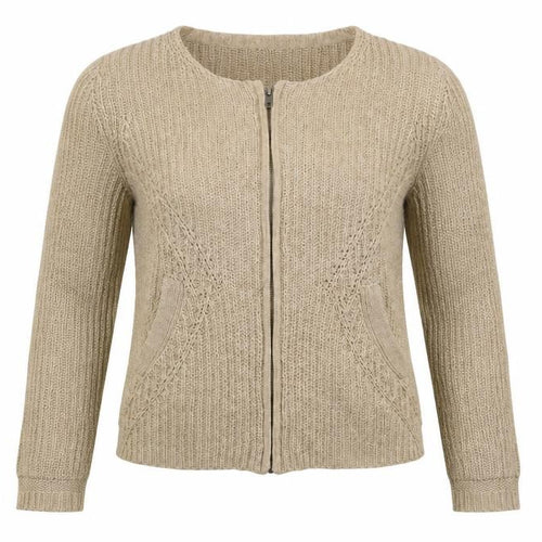 Part Two Women Beige L Chunky-Knit Full Zip Cardigan Wool Blend