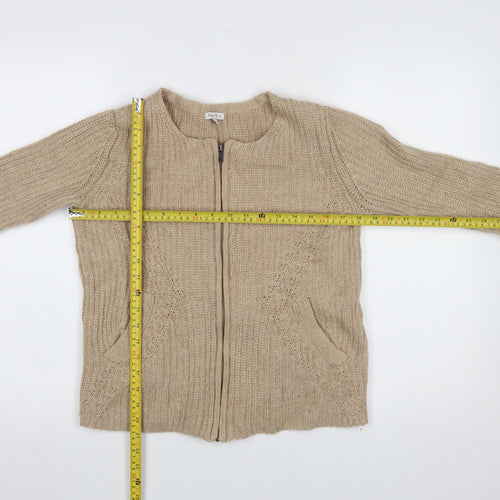 Part Two Women Beige L Chunky-Knit Full Zip Cardigan Wool Blend