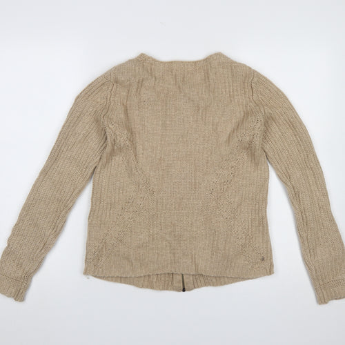 Part Two Women Beige L Chunky-Knit Full Zip Cardigan Wool Blend