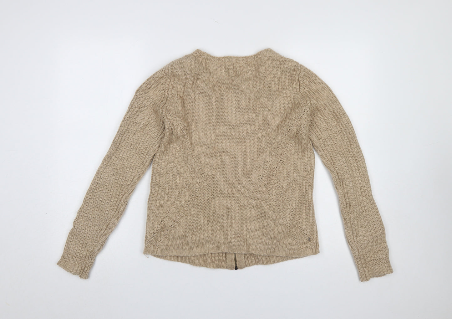Part Two Women Beige L Chunky-Knit Full Zip Cardigan Wool Blend