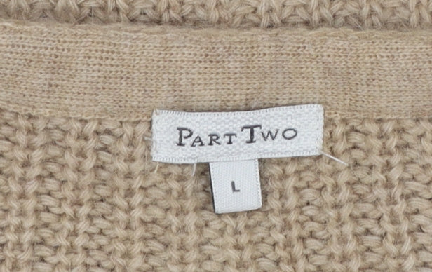 Part Two Women Beige L Chunky-Knit Full Zip Cardigan Wool Blend