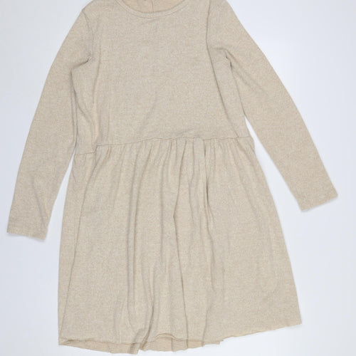 Zara Women Beige Knit Long Sleeve Skater Dress Size 12