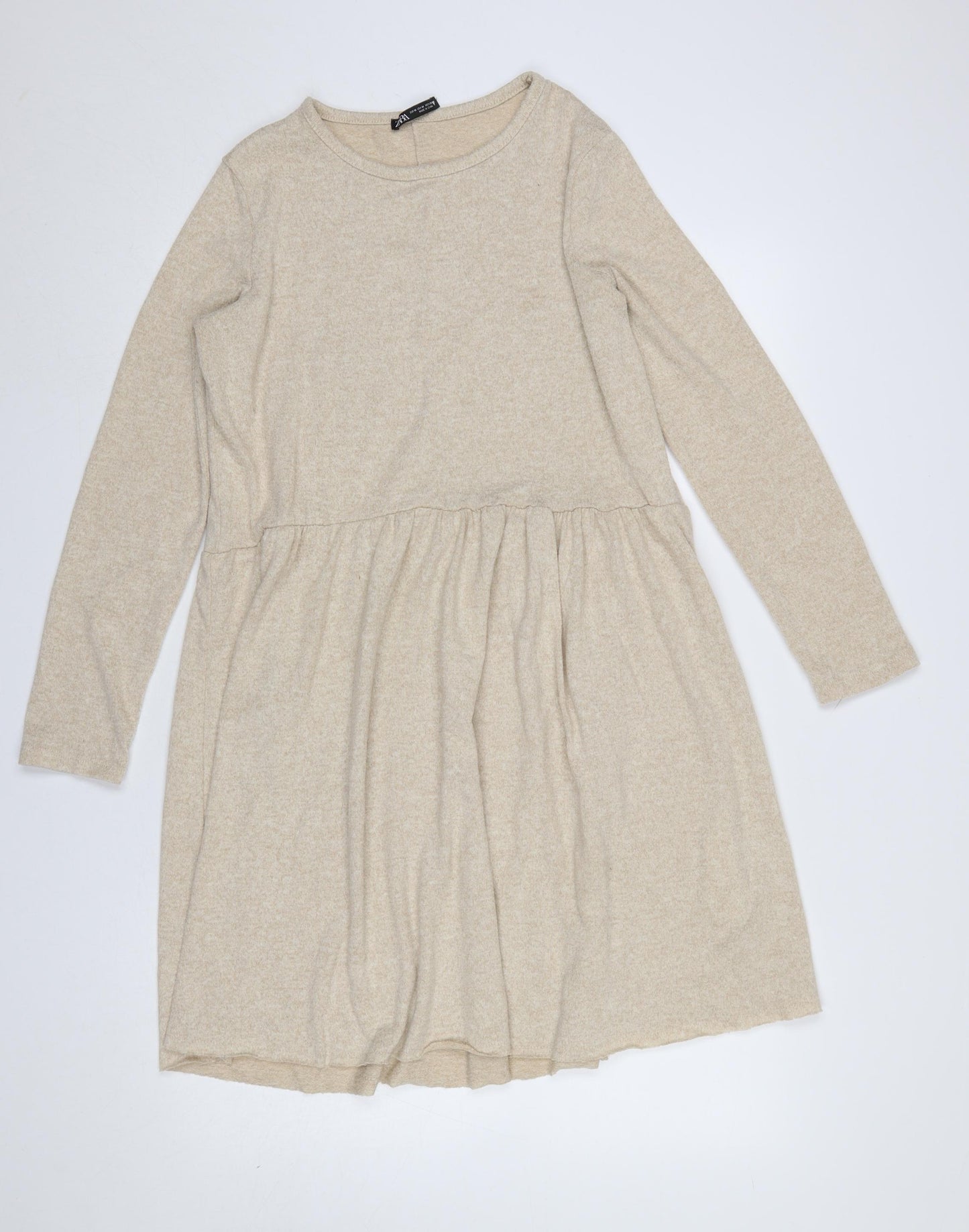 Zara Women Beige Knit Long Sleeve Skater Dress Size 12
