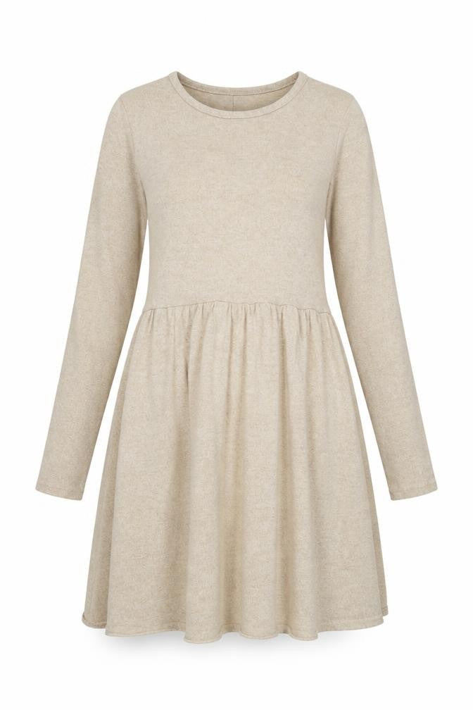 Zara Women Beige Knit Long Sleeve Skater Dress Size 12