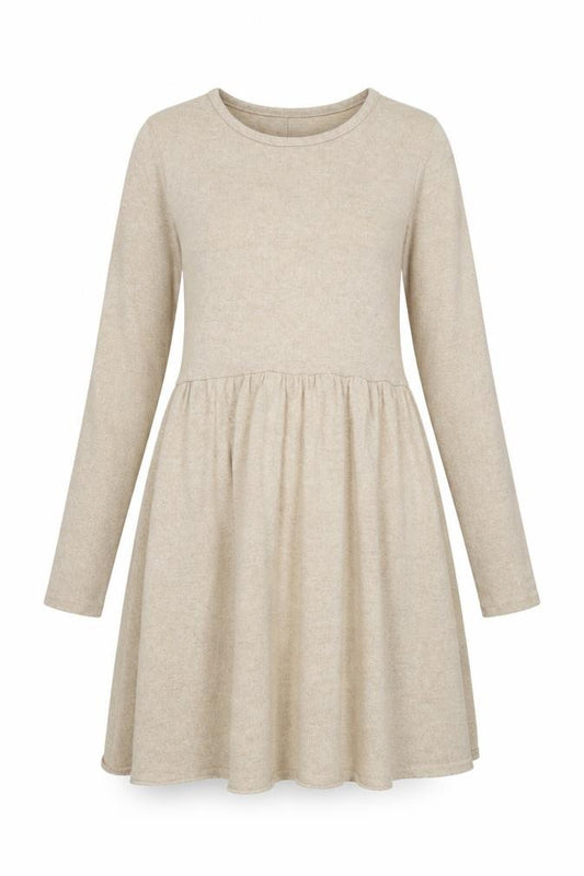 Front view of Zara Women Beige Knit Long Sleeve Skater Dress, size 12