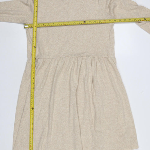 Zara Women Beige Knit Long Sleeve Skater Dress Size 12