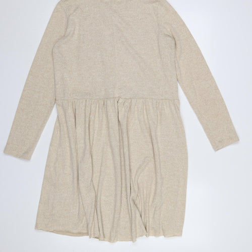Zara Women Beige Knit Long Sleeve Skater Dress Size 12
