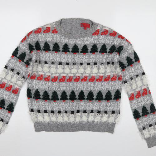 Next Women’s Grey Christmas Fair Isle Pullover Jumper Size 8