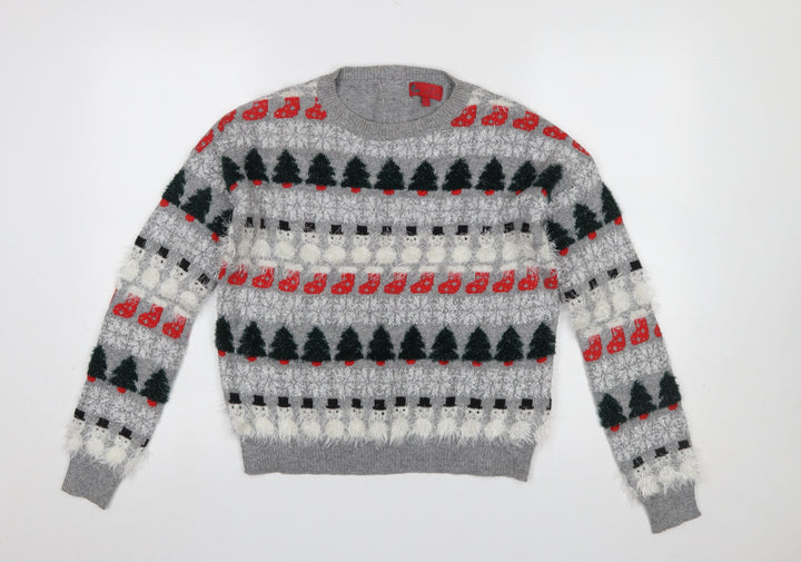 Next Women’s Grey Christmas Fair Isle Pullover Jumper Size 8
