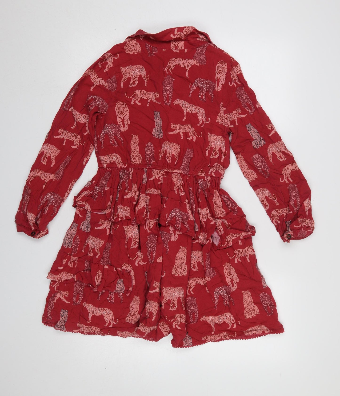 Monsoon Girls Red Animal Print Long Sleeve Shirt Dress 12-13 Years