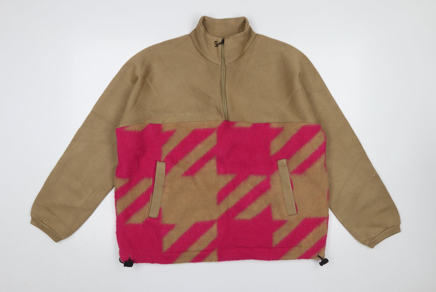 Deha Women Beige Pink 1/4 Zip Pullover Sweatshirt L Viscose Blend