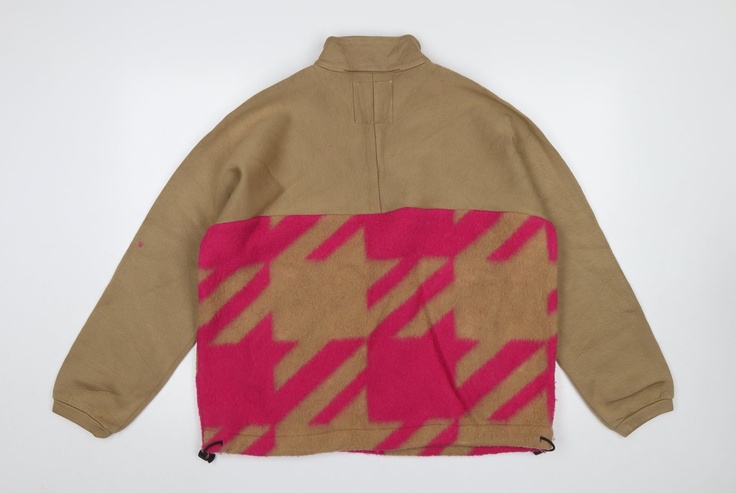 Deha Women Beige Pink 1/4 Zip Pullover Sweatshirt L Viscose Blend