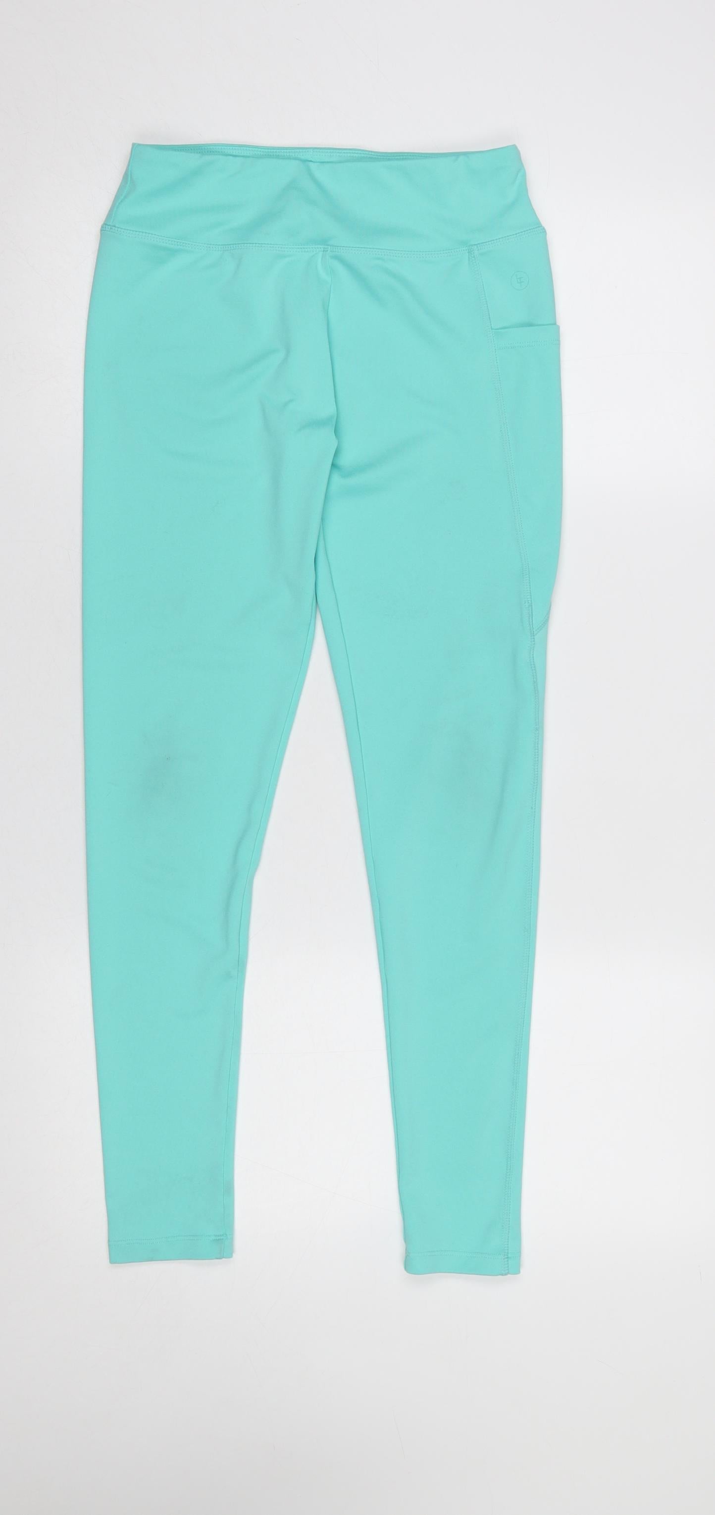 Leigh Tucker Willow Girls Blue Ankle Leggings Size L 26in Waist Stretch Pockets
