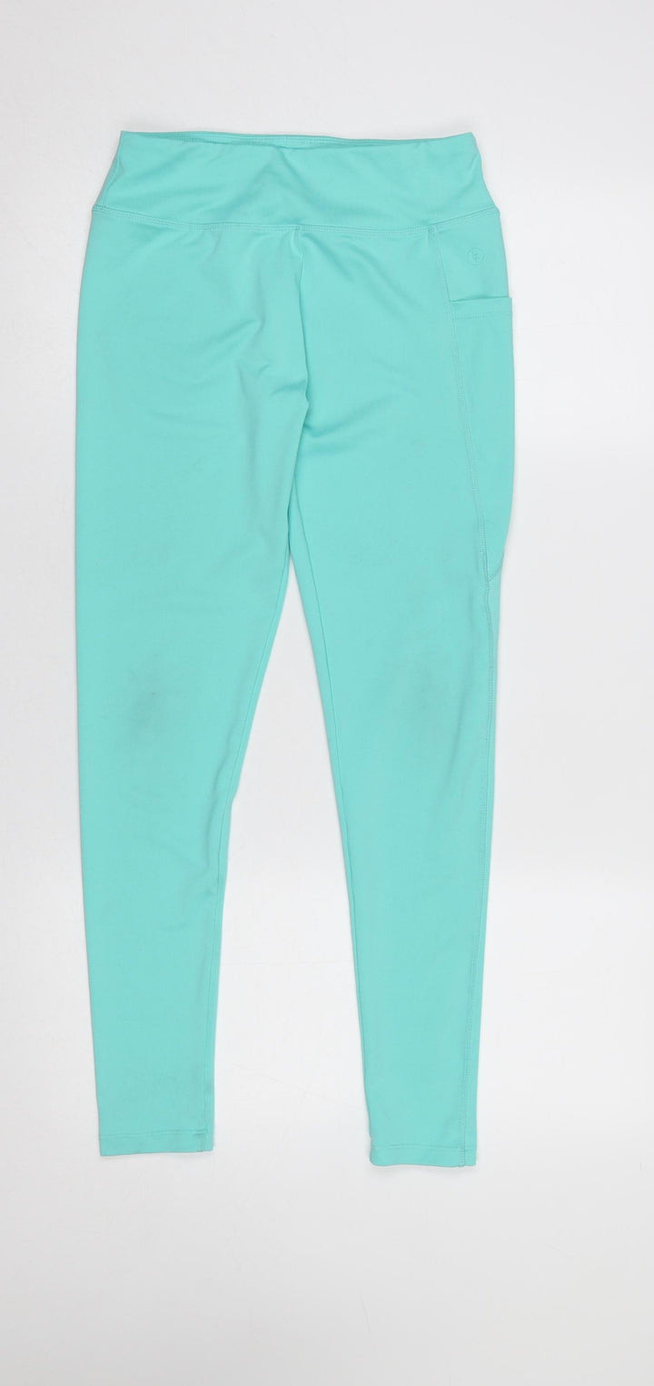 Leigh Tucker Willow Girls Blue Ankle Leggings Size L 26in Waist Stretch Pockets