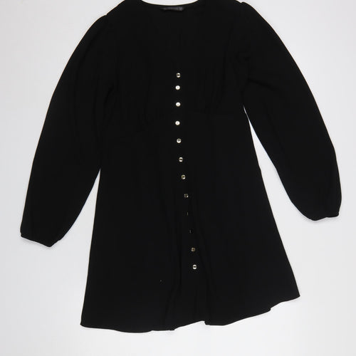 Dunnes Stores Women's Black A-Line Button Front Dress Size 10