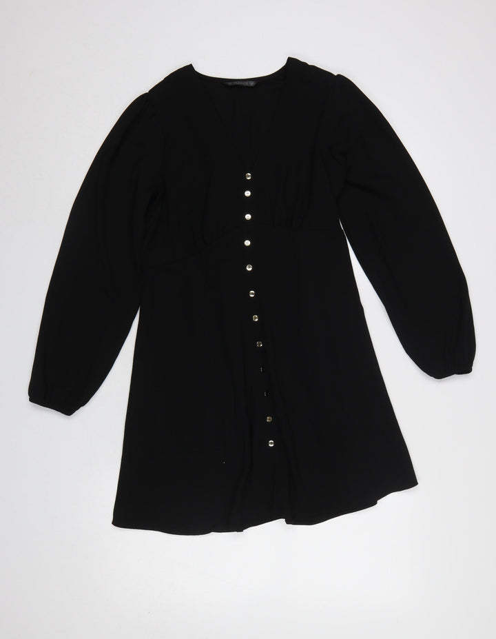 Dunnes Stores Women's Black A-Line Button Front Dress Size 10