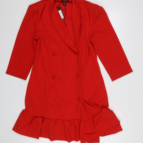 Boohoo Women Red Jacket Dress UK 12 Ruffle Hem Formal Partywear