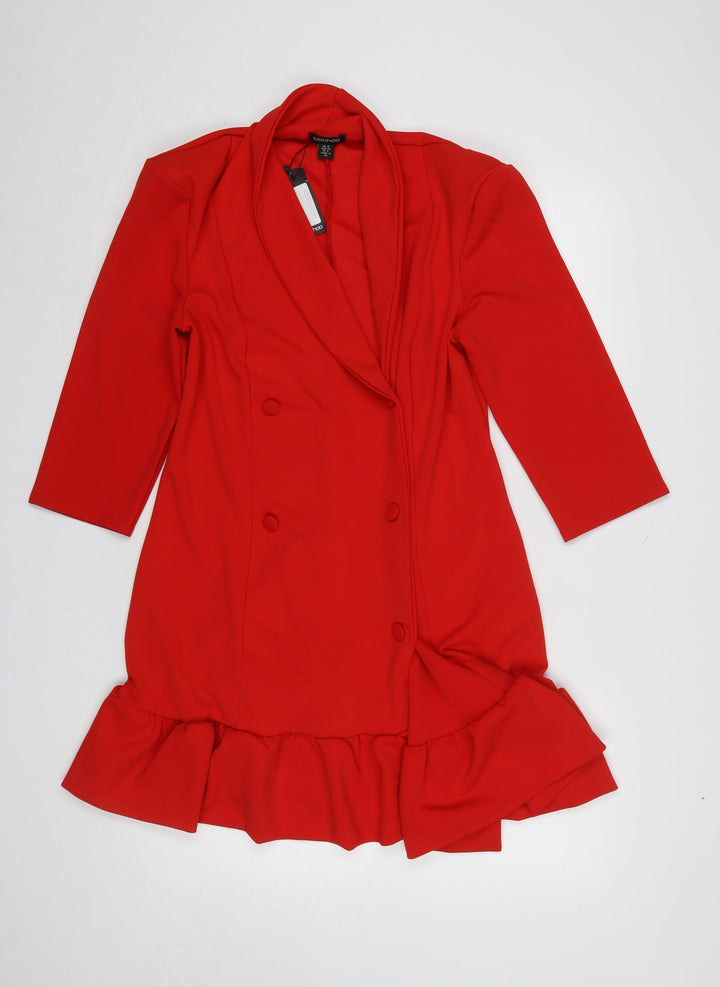 Boohoo Women Red Jacket Dress UK 12 Ruffle Hem Formal Partywear