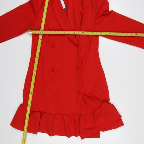 Boohoo Women Red Jacket Dress UK 12 Ruffle Hem Formal Partywear