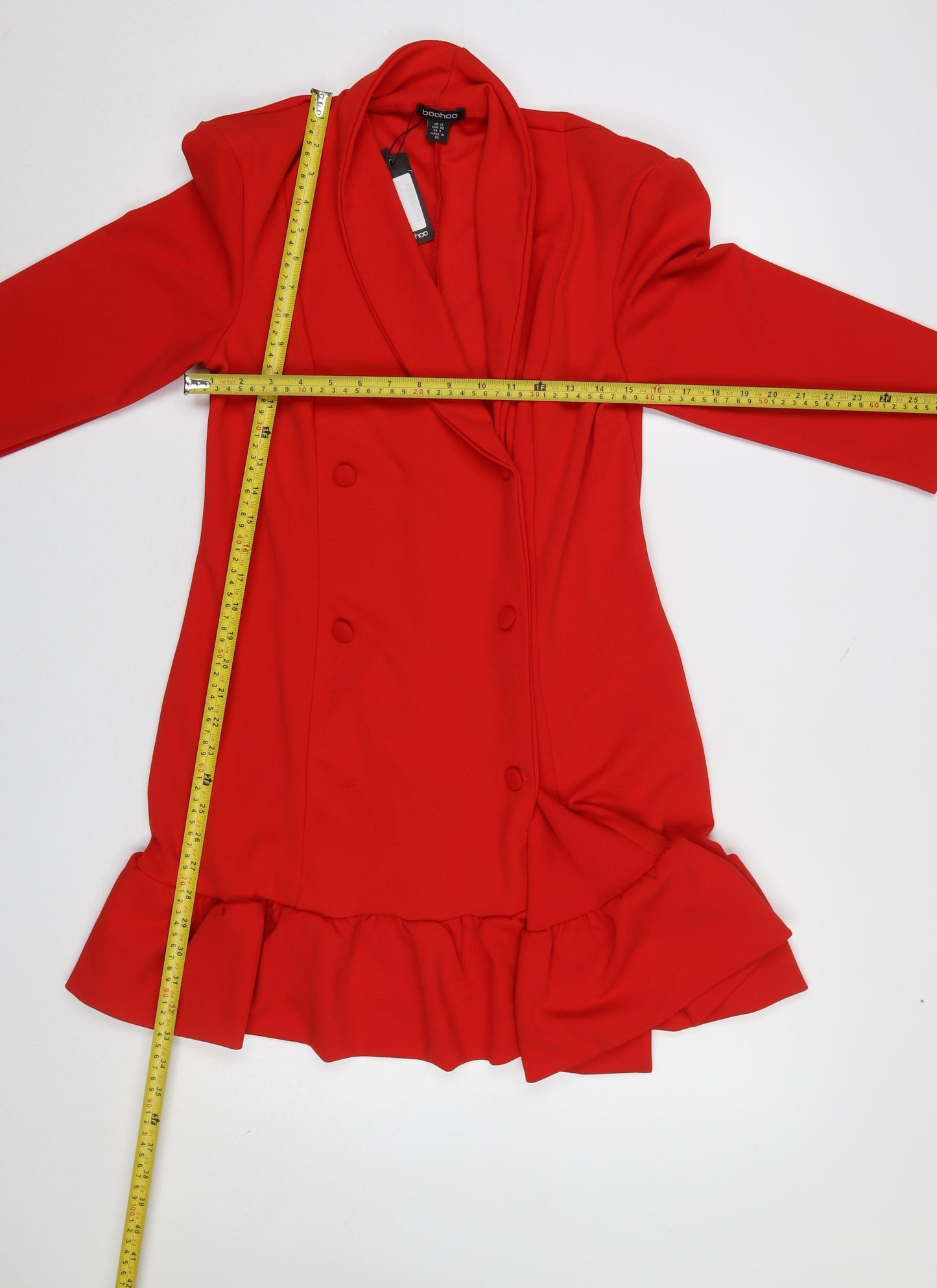Boohoo Women Red Jacket Dress UK 12 Ruffle Hem Formal Partywear