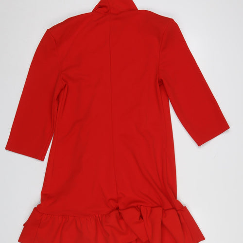 Boohoo Women Red Jacket Dress UK 12 Ruffle Hem Formal Partywear