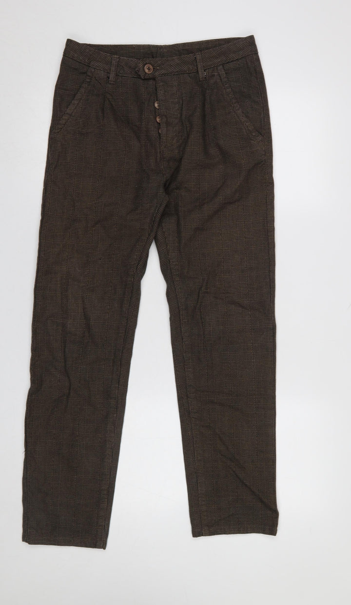 Kruder Women’s Brown Check Cotton Chino Trousers Size 16