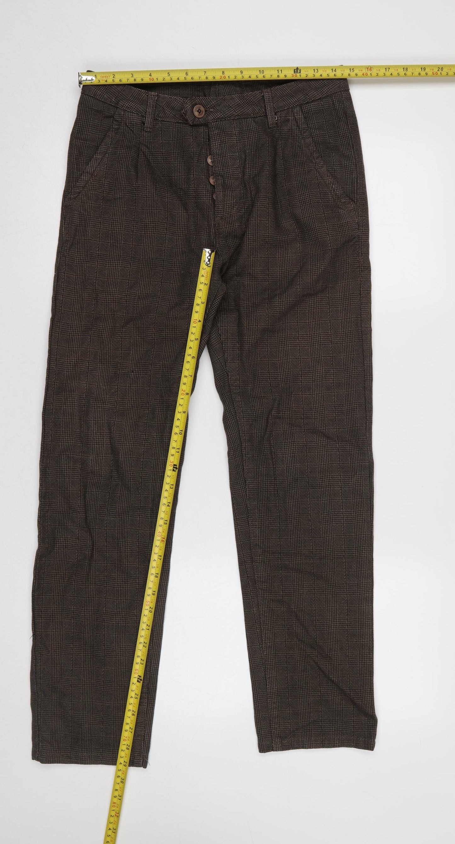 Kruder Women’s Brown Check Cotton Chino Trousers Size 16