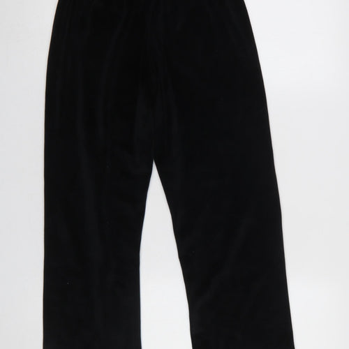 Dunnes Stores Girls Black Velour Sweatpants 25in Waist - Flower Detail