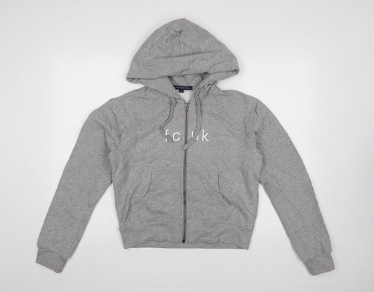 French Connection Women Grey XS Full Zip Hoodie FCUK Logo Cotton Blend