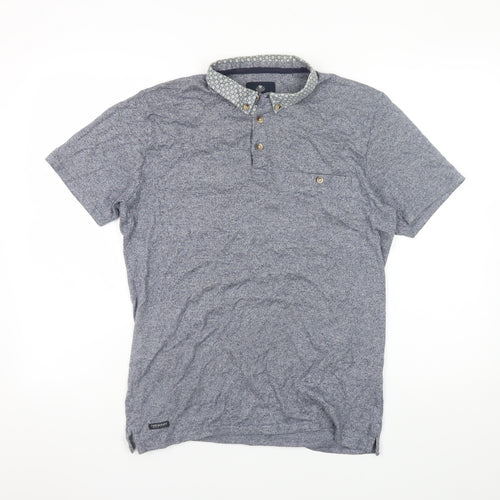 Threadbare Men's Blue Cotton Short Sleeve Button-Down Polo Shirt Size S