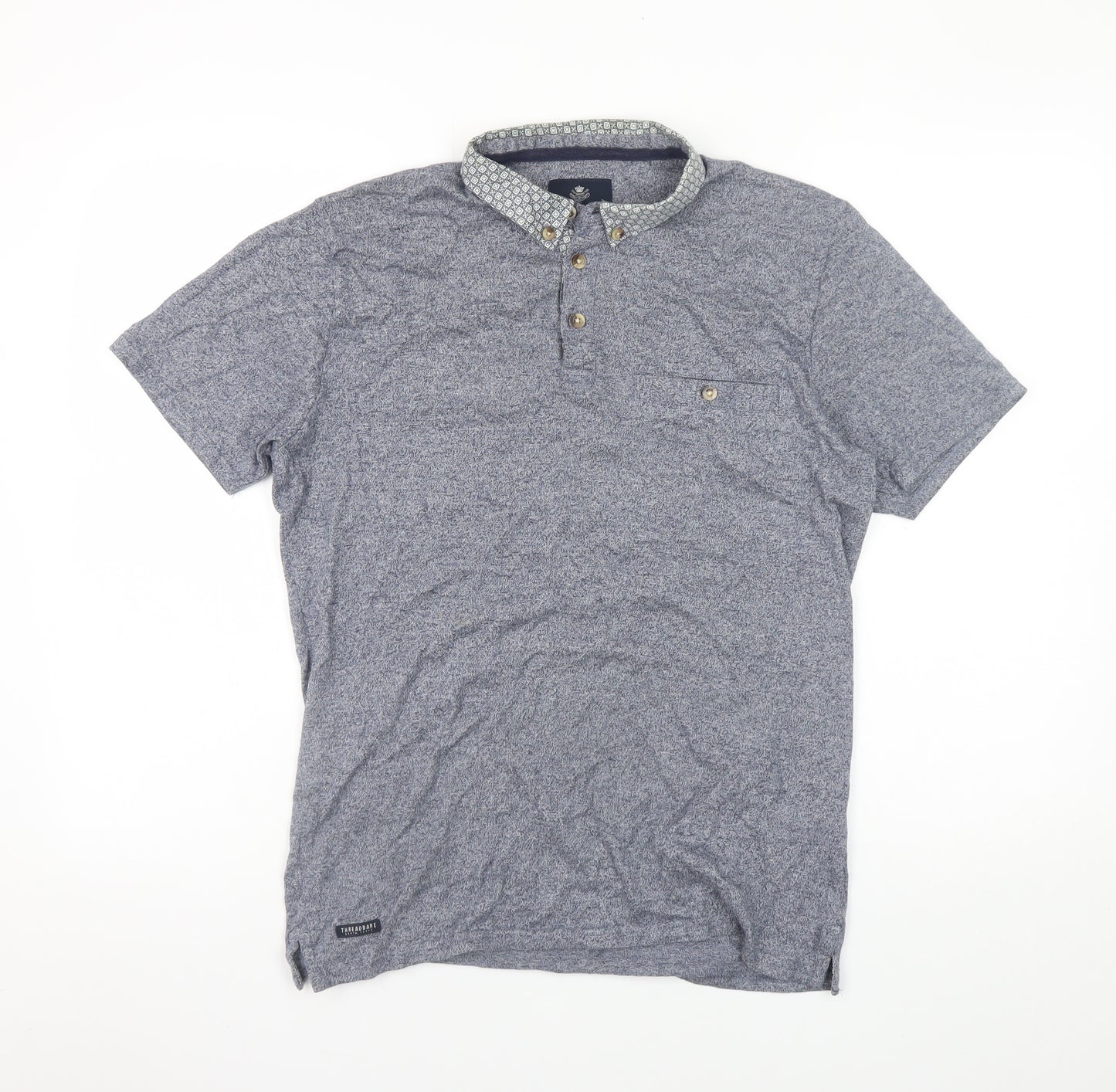 Threadbare Men's Blue Cotton Short Sleeve Button-Down Polo Shirt Size S