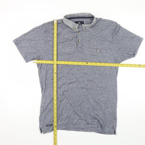 Threadbare Men's Blue Cotton Short Sleeve Button-Down Polo Shirt Size S