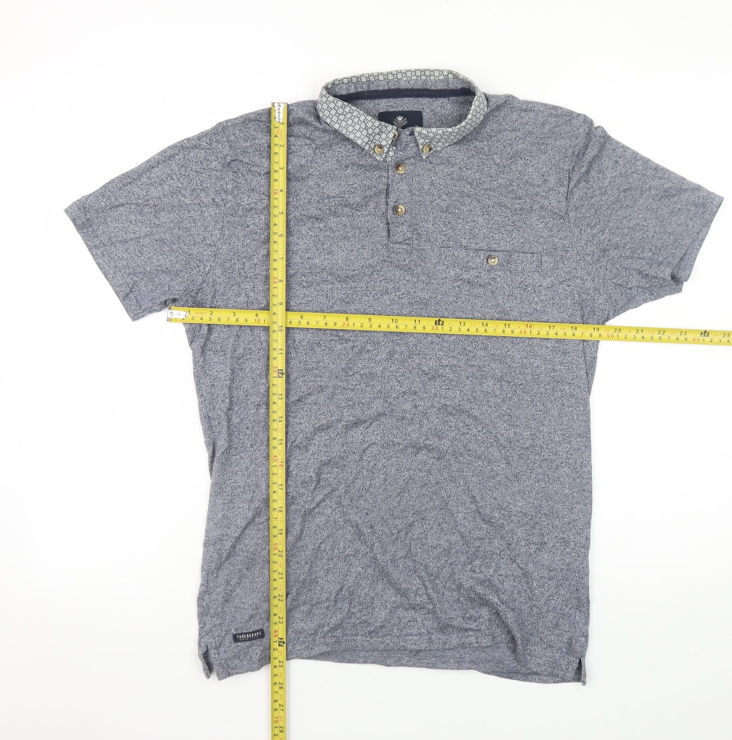 Threadbare Men's Blue Cotton Short Sleeve Button-Down Polo Shirt Size S